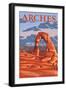 Arches National Park, Utah - Delicate Arch Illustration - Lantern Press Artwork-Lantern Press-Framed Art Print