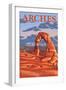 Arches National Park, Utah - Delicate Arch Illustration - Lantern Press Artwork-Lantern Press-Framed Art Print