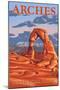 Arches National Park, Utah - Delicate Arch Illustration - Lantern Press Artwork-Lantern Press-Mounted Art Print