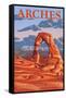 Arches National Park, Utah - Delicate Arch Illustration - Lantern Press Artwork-Lantern Press-Framed Stretched Canvas