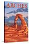 Arches National Park, Utah - Delicate Arch Illustration - Lantern Press Artwork-Lantern Press-Stretched Canvas