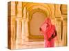 Arches with Hindu Woman at Amber Fort Temple, Rajasthan, Jaipur, India-Bill Bachmann-Stretched Canvas