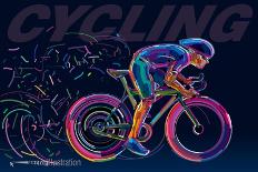 Professional Cyclist Involved in a Bike Race. Vector Artwork in the Style of Paint Strokes.-archetype-Art Print