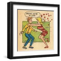 Archie Comics Retro: Archie and Betty Comic Panel; Archie, We're in Love! (Aged)-null-Framed Art Print