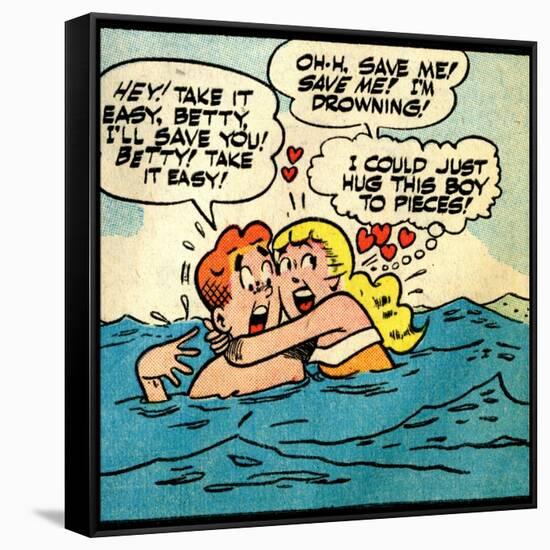 Archie Comics Retro: Archie and Betty Comic Panel; Drowning (Aged)-null-Framed Stretched Canvas