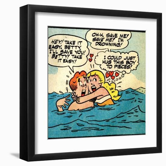 Archie Comics Retro: Archie and Betty Comic Panel; Drowning (Aged)-null-Framed Art Print