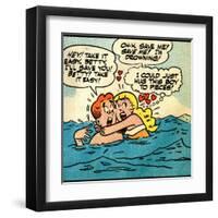 Archie Comics Retro: Archie and Betty Comic Panel; Drowning (Aged)-null-Framed Art Print