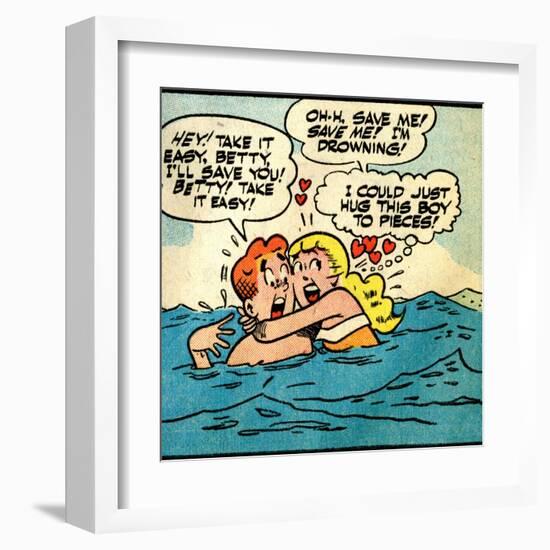 Archie Comics Retro: Archie and Betty Comic Panel; Drowning (Aged)-null-Framed Art Print