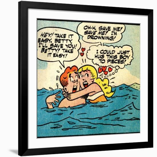 Archie Comics Retro: Archie and Betty Comic Panel; Drowning (Aged)-null-Framed Art Print