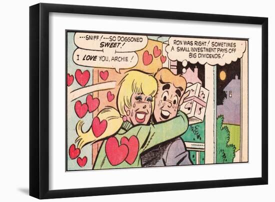 Archie Comics Retro: Archie and Betty Comic Panel; Gift (Aged)-null-Framed Art Print