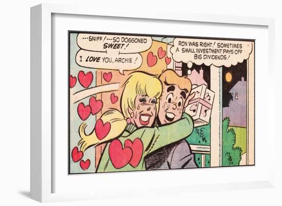 Archie Comics Retro: Archie and Betty Comic Panel; Gift (Aged)-null-Framed Art Print