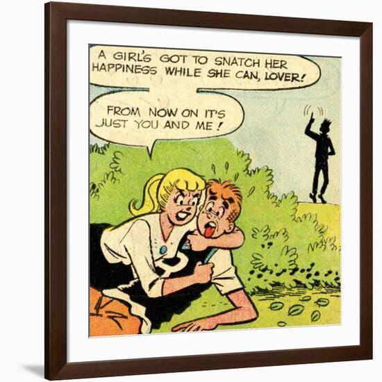 Archie Comics Retro: Archie and Betty Comic Panel; Snatching Happiness (Aged)-null-Framed Art Print