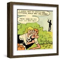 Archie Comics Retro: Archie and Betty Comic Panel; Snatching Happiness (Aged)-null-Framed Art Print