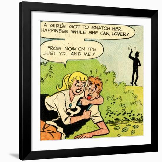 Archie Comics Retro: Archie and Betty Comic Panel; Snatching Happiness (Aged)-null-Framed Art Print