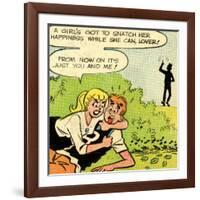 Archie Comics Retro: Archie and Betty Comic Panel; Snatching Happiness (Aged)-null-Framed Art Print