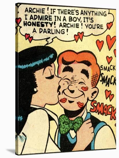 Archie Comics Retro: Archie and Veronica Comic Panel; Smack! (Aged)-null-Stretched Canvas