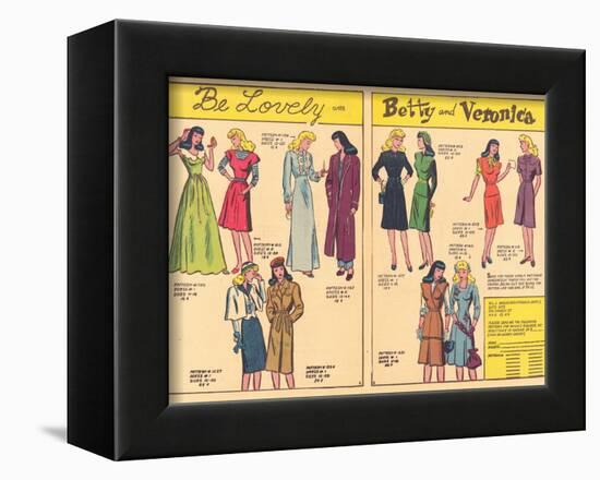 Archie Comics Retro: Be Lovely with Betty and Veronica Dress Patterns  (Aged)-null-Framed Art Print