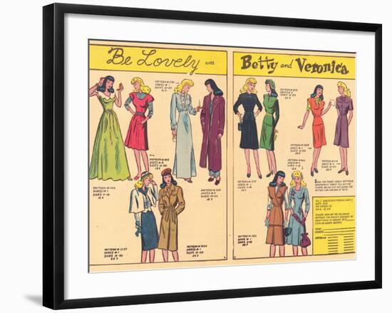 Archie Comics Retro: Be Lovely with Betty and Veronica Dress Patterns  (Aged)-null-Framed Art Print