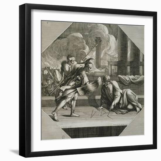 Archimedes Drawing Geometric Figures During the Sacking of Syracuse-Sebastien Bourdon-Framed Giclee Print
