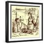 Archimedes Taking a Warm Bath, Illustration from 'The Comic History of Rome'-English-Framed Giclee Print