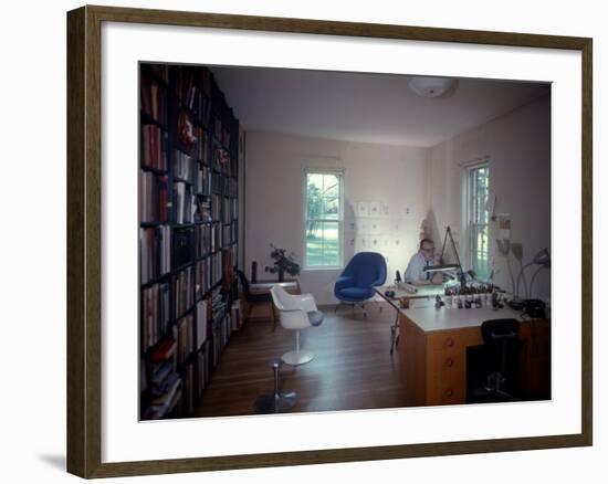 Architect Eero Saarinen at Home in His Study W. Furniture Designed by Him-null-Framed Premium Photographic Print