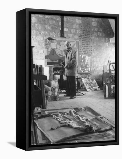 Architect Le Corbusier Working-null-Framed Stretched Canvas