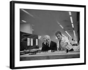 Architect Ludwig Mies Van Der Rohe Sitting at Desk W. Student at Institution of Technology School-null-Framed Premium Photographic Print