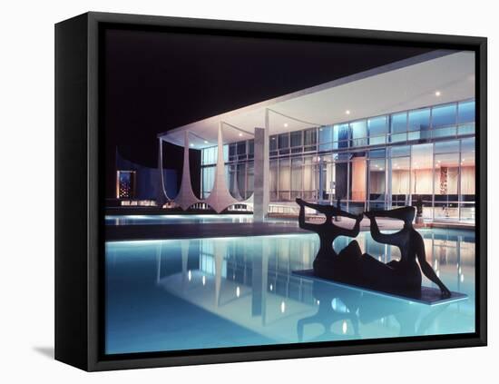 Architect Oscar Niemeyer's Presidential Swimming Pool in Brasilia at Night-Dmitri Kessel-Framed Stretched Canvas