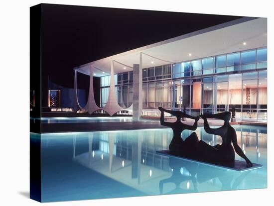 Architect Oscar Niemeyer's Presidential Swimming Pool in Brasilia at Night-Dmitri Kessel-Stretched Canvas