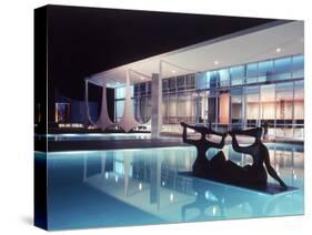 Architect Oscar Niemeyer's Presidential Swimming Pool in Brasilia at Night-Dmitri Kessel-Stretched Canvas