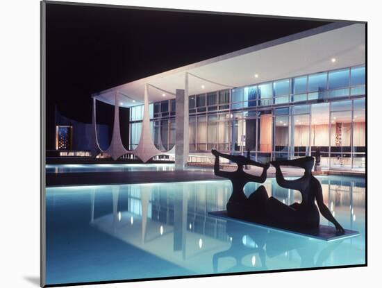 Architect Oscar Niemeyer's Presidential Swimming Pool in Brasilia at Night-Dmitri Kessel-Mounted Photographic Print