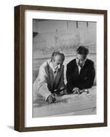 Architect Pietro Belluschi and Walter Gropius Looking over Some Blue Prints-Carl Mydans-Framed Photographic Print