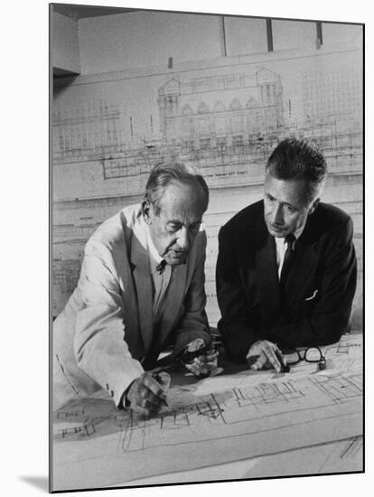 Architect Pietro Belluschi and Walter Gropius Looking over Some Blue Prints-Carl Mydans-Mounted Photographic Print