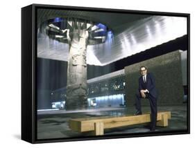 Architect Ramirez Vazquez Standing in Lobby of National Museum of Anthropology, Which He Designed-John Dominis-Framed Stretched Canvas