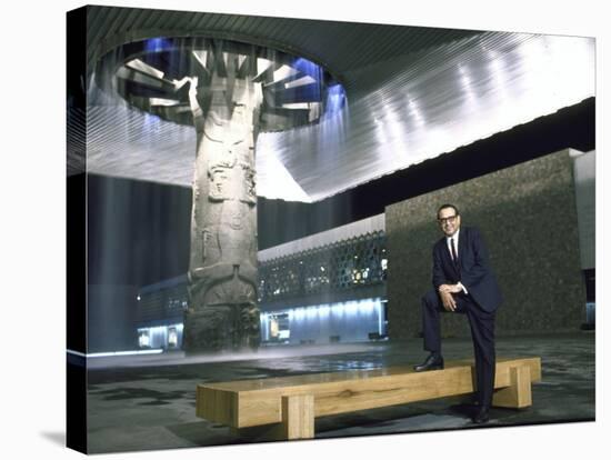 Architect Ramirez Vazquez Standing in Lobby of National Museum of Anthropology, Which He Designed-John Dominis-Stretched Canvas