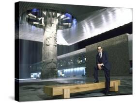 Architect Ramirez Vazquez Standing in Lobby of National Museum of Anthropology, Which He Designed-John Dominis-Stretched Canvas