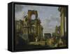 Architectural Capriccio of the Roman Forum with Philosophers and Soldiers Among Ancient Ruins-Giovanni Paolo Panini-Framed Stretched Canvas