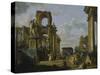 Architectural Capriccio of the Roman Forum with Philosophers and Soldiers Among Ancient Ruins-Giovanni Paolo Panini-Stretched Canvas