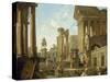 Architectural Capriccio with Ruins, Equestrian Statue of Marcus Aurelius and Figures by a Pool-Giovanni Paolo Pannini-Stretched Canvas