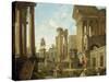 Architectural Capriccio with Ruins, Equestrian Statue of Marcus Aurelius and Figures by a Pool-Giovanni Paolo Pannini-Stretched Canvas