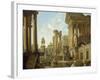 Architectural Capriccio with Ruins, Equestrian Statue of Marcus Aurelius and Figures by a Pool-Giovanni Paolo Pannini-Framed Giclee Print