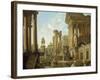 Architectural Capriccio with Ruins, Equestrian Statue of Marcus Aurelius and Figures by a Pool-Giovanni Paolo Pannini-Framed Giclee Print