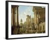 Architectural Capriccio with Ruins, Equestrian Statue of Marcus Aurelius and Figures by a Pool-Giovanni Paolo Pannini-Framed Giclee Print