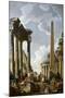 Architectural Caprice with a Preacher in Roman Ruins-Giovanni Paolo Pannini-Mounted Giclee Print