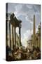 Architectural Caprice with a Preacher in Roman Ruins-Giovanni Paolo Pannini-Stretched Canvas