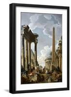 Architectural Caprice with a Preacher in Roman Ruins-Giovanni Paolo Pannini-Framed Giclee Print