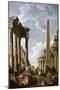 Architectural Caprice with a Preacher in Roman Ruins-Giovanni Paolo Pannini-Mounted Giclee Print
