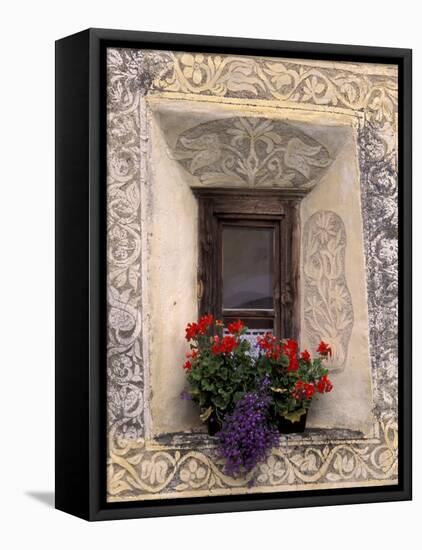 Architectural Detail and House Window, Guarda, Switzerland-Gavriel Jecan-Framed Stretched Canvas