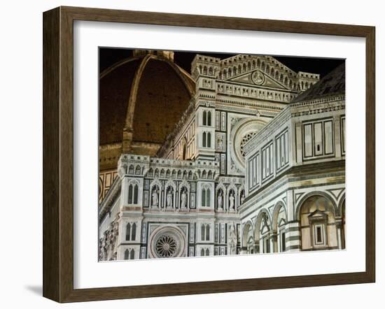 Architectural Detail of a Cathedral at Night, Duomo Santa Maria Del Fiore, Florence, Tuscany, Italy-null-Framed Premium Photographic Print