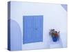 Architectural Detail of Blue and White House, with Pot of Geraniums, Oia (Ia), Aegean Sea, Greece-Sergio Pitamitz-Stretched Canvas